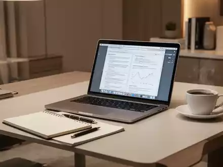 Ein aufgeräumter Homeoffice-Arbeitsplatz mit Laptop und Notizbuch, der eine professionelle Arbeitsumgebung symbolisiert. - Foto: über boerse-global.de