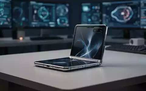 Ein faltbares Smartphone mit Titangehäuse liegt auf einem Schreibtisch in einer modernen, professionellen Arbeitsumgebung. - Foto: über boerse-global.de
