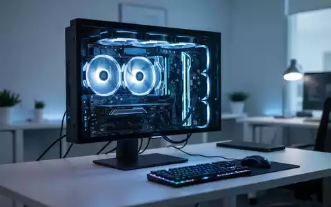 Nahaufnahme einer internen Computer-Festplatte in einem modernen PC-Gehäuse mit blauer Beleuchtung. - Foto: über boerse-global.de