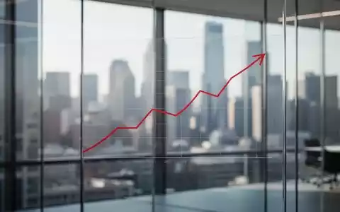 Ein digitaler Graph mit leicht steigender Tendenz vor einem modernen Bürogebäude als Symbol für die Arbeitsmarktstatistik. - Foto: über boerse-global.de