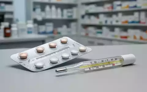 Nahaufnahme einer Medikamentenpackung und eines Thermometers auf einem Schreibtisch vor unscharfem Apothekenhintergrund. - Foto: über boerse-global.de