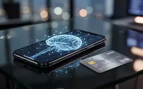 Modernes Smartphone mit KI-Oberfläche neben einer Premium-Kreditkarte auf dunklem Büroschreibtisch. - Foto: über boerse-global.de
