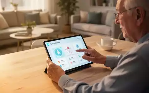 Ein älterer Mensch nutzt ein Tablet mit einer modernen Gesundheits-App in einer hellen, freundlichen Wohnumgebung. - Foto: über boerse-global.de