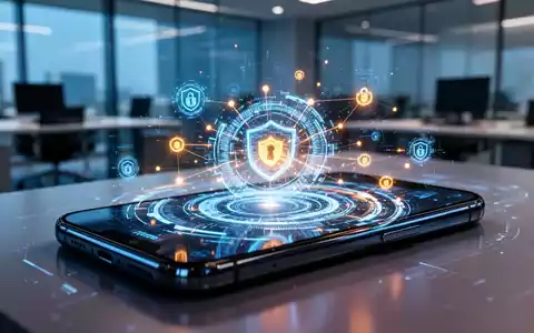 Digitales Sicherheitskonzept mit leuchtenden Datenströmen und Schutzschild-Symbolik auf einem modernen Smartphone. - Foto: über boerse-global.de