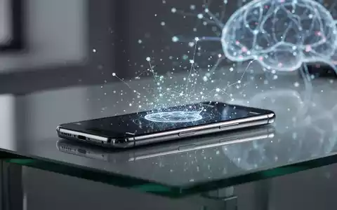 Hochwertiges Smartphone auf einem Schreibtisch mit leuchtenden digitalen Lichtmustern, die KI-Integration darstellen. - Foto: über boerse-global.de