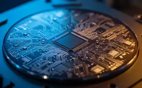 Nahaufnahme eines modernen Halbleiter-Wafers mit blauer und goldener Beleuchtung, die technologischen Fortschritt symbolisiert. - Foto: über boerse-global.de