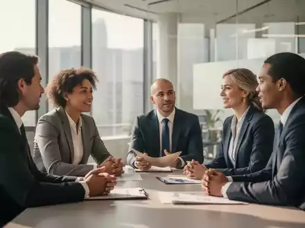 Eine diverse Gruppe von Führungskräften im Gespräch in einem modernen, lichtdurchfluteten Büro zur Veranschaulichung von empathischer Führung. - Foto: über boerse-global.de