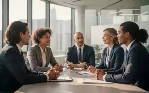 Eine diverse Gruppe von Führungskräften im Gespräch in einem modernen, lichtdurchfluteten Büro zur Veranschaulichung von empathischer Führung. - Foto: über boerse-global.de