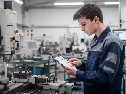 Ein Auszubildender bei der Arbeit mit einem Tablet in einer modernen Werkstatt, symbolisch für berufliche Bildung. - Foto: über boerse-global.de