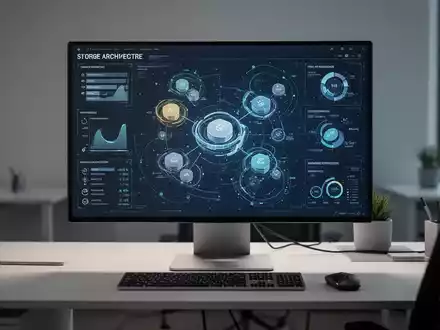 Moderner Computerarbeitsplatz mit Monitor, der Datenvisualisierungen zur digitalen Speicherverwaltung zeigt. - Foto: über boerse-global.de