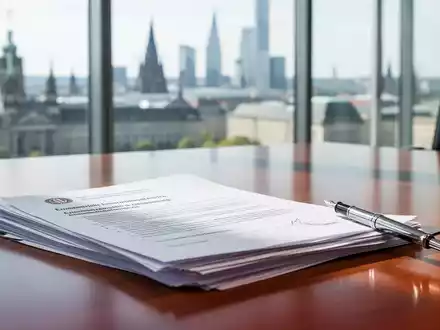 Ein moderner Schreibtisch in einem Regierungsbüro mit wirtschaftspolitischen Dokumenten und einem Füllfederhalter. - Foto: über boerse-global.de
