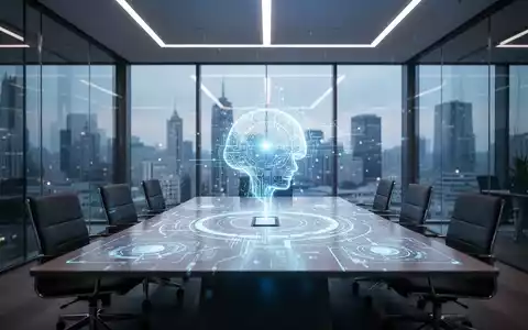 Digitale Projektion auf einem Konferenztisch, die die Integration künstlicher Intelligenz in Unternehmenssoftware darstellt. - Foto: über boerse-global.de