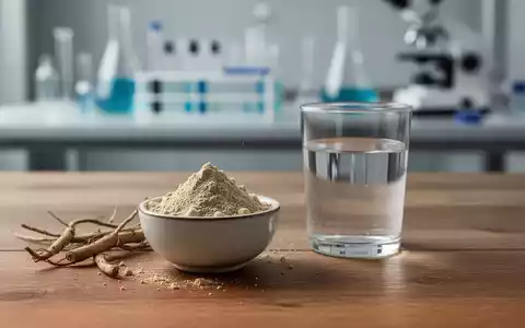 Eine Schale mit Kudzu-Pulver neben einem Glas Wasser in einer klinischen Laborumgebung. - Foto: über boerse-global.de