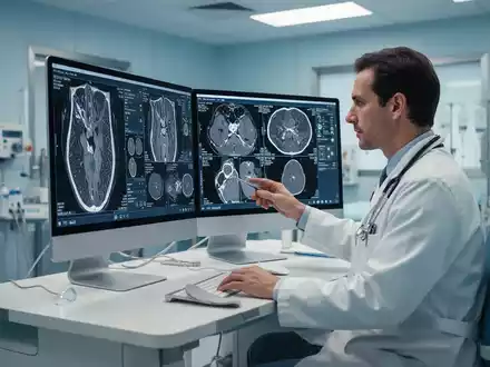 Medizinisches Fachpersonal bei der Analyse von KI-gestützten Diagnosedaten an einem modernen Computerbildschirm. - Foto: über boerse-global.de