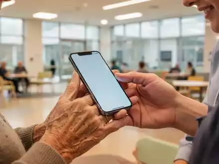 Eine jüngere Person unterstützt einen älteren Menschen bei der Nutzung eines Smartphones in einer hellen Umgebung. - Foto: über boerse-global.de