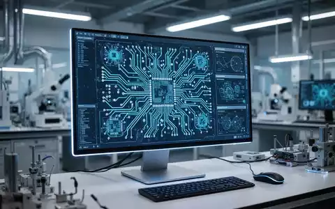 Hochdetaillierte Ansicht eines komplexen Leiterplatten-Designs auf einem modernen Computerbildschirm in einem Labor. - Foto: über boerse-global.de