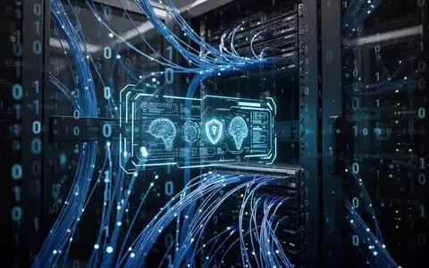 Digitale Visualisierung von Serverinfrastruktur mit leuchtenden Datenströmen als Symbol für KI-gestützte Cyberangriffe. - Foto: über boerse-global.de