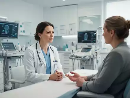 Eine Ärztin in einem modernen Behandlungsraum im Gespräch mit einer Patientin zur medizinischen Beratung. - Foto: über boerse-global.de