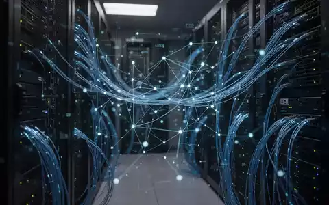 Digitale Netzwerkvisualisierung und Glasfaserkabel in einem dunklen Serverraum als Symbol für Cybersicherheit. - Foto: über boerse-global.de