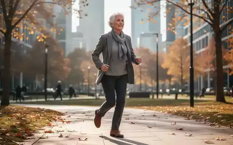 Eine aktive ältere Person geht zügig durch einen sonnigen Park, was die Bedeutung körperlicher Aktivität verdeutlicht. - Foto: über boerse-global.de