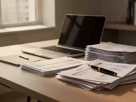 Schreibtisch mit Laptop und Steuerunterlagen vor einem Fenster bei natürlichem Licht. - Foto: über boerse-global.de