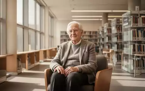 Eine ältere, selbstbewusste Person in einer modernen Bibliothek, die für kognitive Vitalität und persönliches Wachstum steht. - Foto: über boerse-global.de