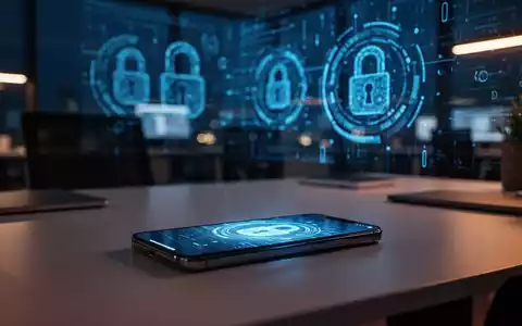 Ein Smartphone auf einem Schreibtisch in einem schwach beleuchteten Büro, das digitale Sicherheit und Online-Sicherheitsvorschriften symbolisiert. - Foto: über boerse-global.de