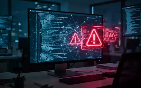Cybersecurity-Konzept mit leuchtenden Netzwerksymbolen und Warnsignalen auf einem Computerbildschirm. - Foto: über boerse-global.de