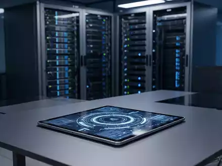 Modernes Büro mit digitaler Sicherheitstechnologie und Serverinfrastruktur zur Darstellung von Datenschutz. - Foto: über boerse-global.de