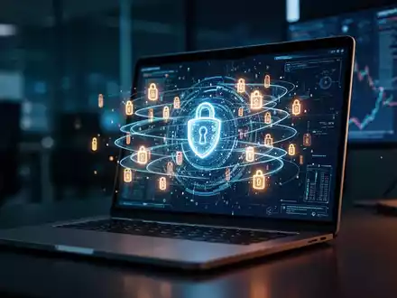 Laptop-Bildschirm mit digitaler Sicherheitsebene als Symbol für den Schutz vor Phishing-Angriffen im Finanzsektor. - Foto: über boerse-global.de