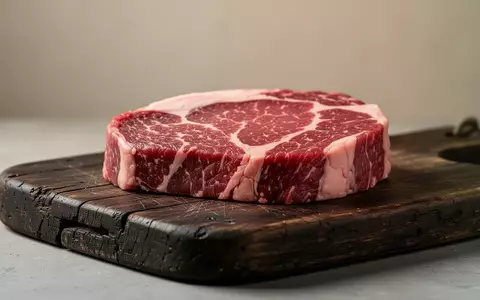 Ein hochwertiges Stück Rindfleisch auf einem rustikalen Holzbrett in einer professionellen Metzgerei. - Foto: über boerse-global.de