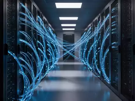 Leuchtende Glasfaserkabel in einem High-Tech-Serverraum, die Cybersicherheit und Datensysteme symbolisieren. - Foto: über boerse-global.de