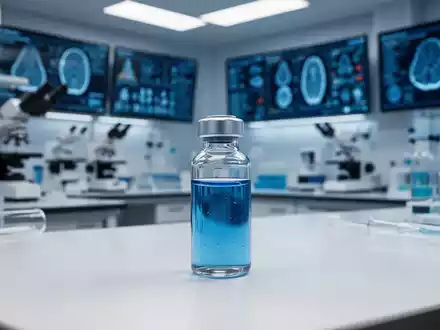 Medizinisches Forschungslabor mit einem Wirkstofffläschchen und digitalen Analysedaten im Hintergrund. - Foto: über boerse-global.de