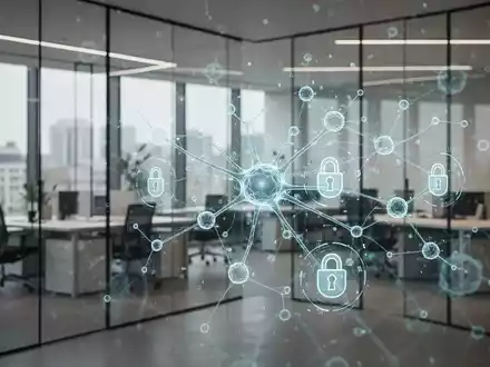 Modernes Bürointerieur mit digitalen neuronalen Netzgrafiken, die EU-KI-Regulierung und Datentransparenz darstellen. - Foto: über boerse-global.de