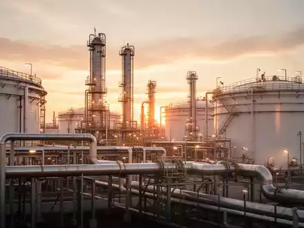 Moderne Ă–lraffinerie bei Sonnenuntergang als Symbol fĂĽr die Energiebranche und ExxonMobil. - Foto: ĂĽber boerse-global.de