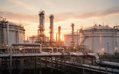 Moderne Ölraffinerie bei Sonnenuntergang als Symbol für die Energiebranche und ExxonMobil. - Foto: über boerse-global.de