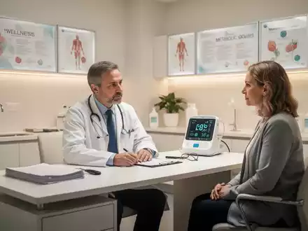 Ein Arzt und ein Patient in einem modernen, hellen Behandlungsraum während eines Beratungsgesprächs zur Stoffwechselgesundheit. - Foto: über boerse-global.de