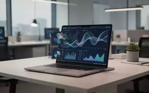Moderner Büroarbeitsplatz mit Laptop und Datenvisualisierung als Symbol für KI-gestützte Arbeitsveränderungen. - Foto: über boerse-global.de