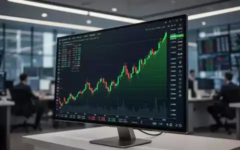 Ein digitaler Aktienkurs-Monitor mit einem steigenden grünen Chart in einem modernen Finanzumfeld. - Foto: über boerse-global.de
