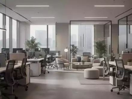 Modernes, minimalistisches Büro mit einer Mischung aus ergonomischen Arbeitsplätzen und Lounge-Bereichen. - Foto: über boerse-global.de