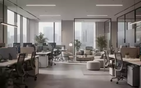 Modernes, minimalistisches Büro mit einer Mischung aus ergonomischen Arbeitsplätzen und Lounge-Bereichen. - Foto: über boerse-global.de