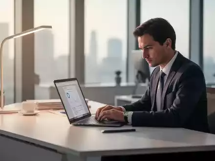 Ein fokussierter Berufstätiger an einem minimalistischen Schreibtisch, der Konzentration und mentale Klarheit symbolisiert. - Foto: über boerse-global.de
