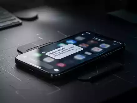 Ein Smartphone auf einem Schreibtisch zeigt eine verdächtige SMS-Nachricht als Warnung vor Betrugsversuchen. - Foto: über boerse-global.de