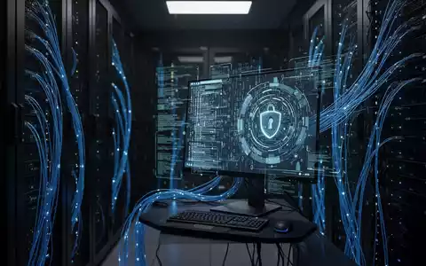 Digitale Darstellung fortschrittlicher Cybersicherheitsbedrohungen mit leuchtenden Serverracks und komplexen Binärcode-Overlays. - Foto: über boerse-global.de