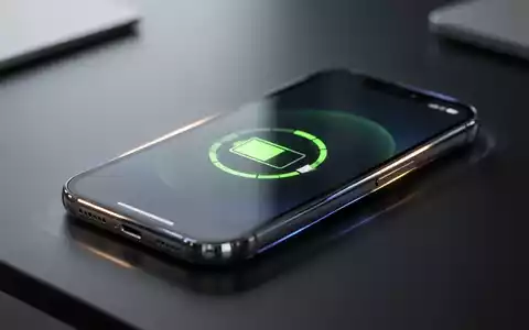 Modernes High-End-Smartphone auf einem dunklen Schreibtisch mit Fokus auf das Akku-Symbol auf dem Display. - Foto: über boerse-global.de