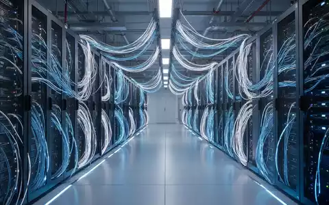 Moderne Server-Infrastruktur in einem KI-Rechenzentrum mit leuchtenden Glasfaserkabeln und Server-Racks. - Foto: über boerse-global.de