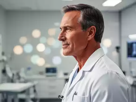 Ein Mann mittleren Alters in einem modernen klinischen Umfeld, Symbolbild für hormonelle Gesundheit und Vitalität. - Foto: über boerse-global.de