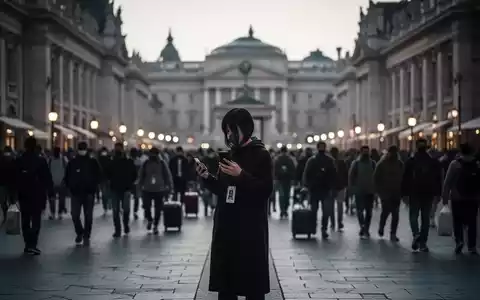Eine Person steht in einer touristisch überlaufenen Umgebung und blickt auf ihr Smartphone, umgeben von standardisierten Trends. - Foto: über boerse-global.de