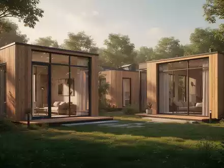 Moderne Tiny-House-Siedlung in einer grünen Umgebung bei Sonnenlicht als zukunftsweisendes Wohnkonzept. - Foto: über boerse-global.de