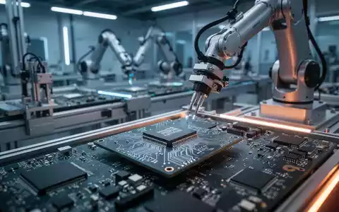Nahaufnahme von Hightech-Leiterplatten und automatisierter Fertigungsausrüstung in einer modernen Fabrik. - Foto: über boerse-global.de